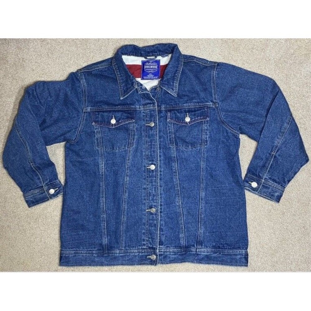 Vintage National Outfitters Denim Trucker Jacket Large US American Flag Lining